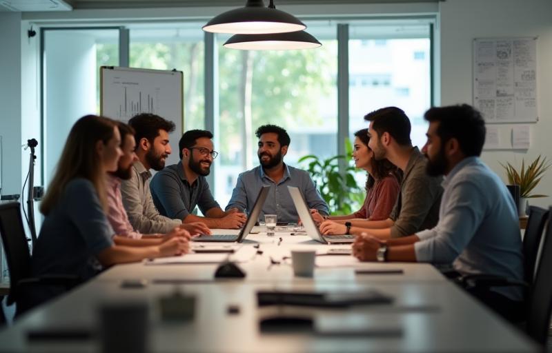 Desi Pixels Studio team working together collaboratively in a modern office setting